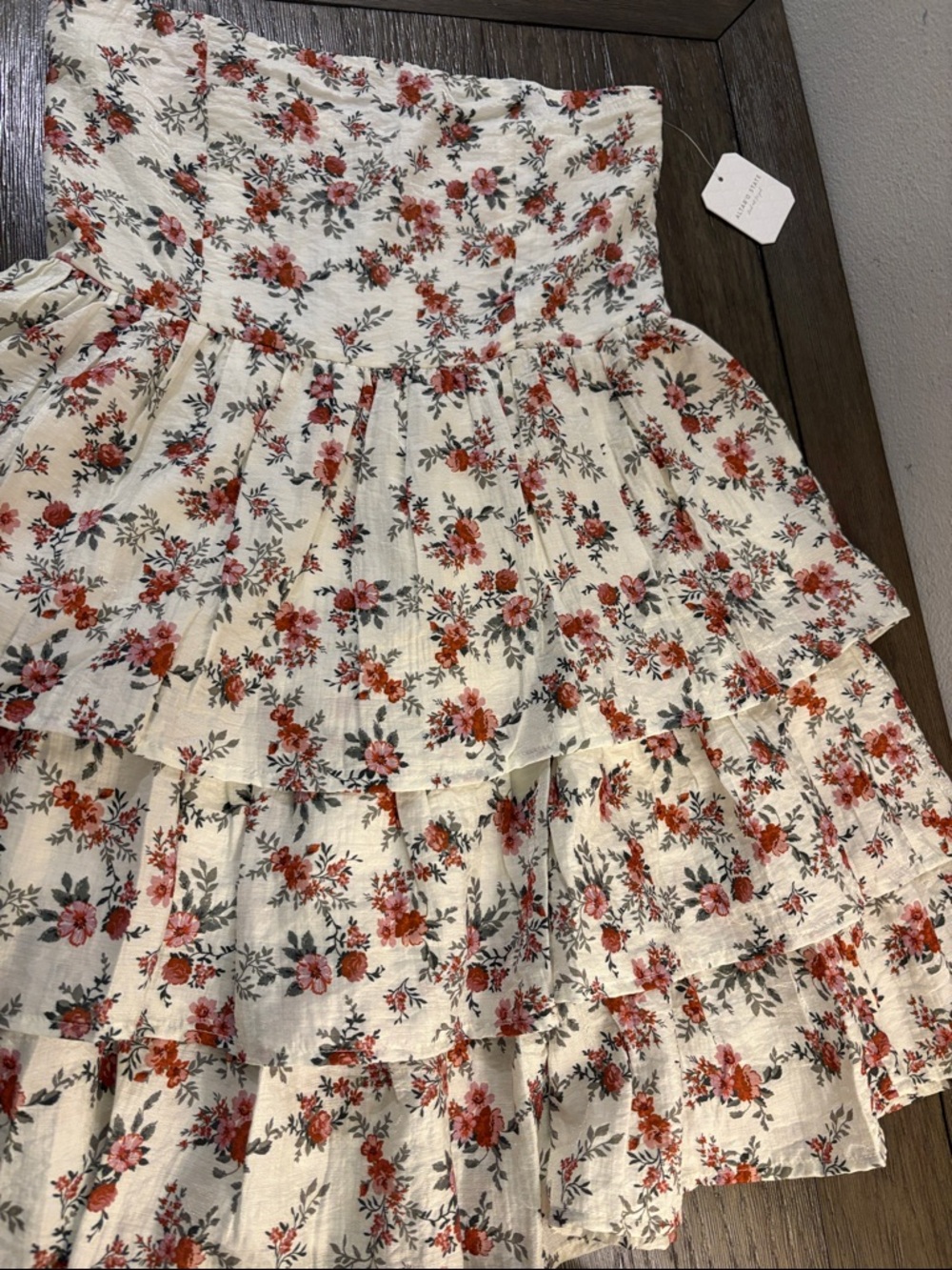 NWT [Altar'd State] Woven Strapless Dress Tiered Ruffle Floral Sundress Womens M - Picture 7 of 12
